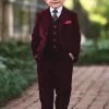 BOYS BARCLAY SUIT BURGUNDY VELVET 3PC SET -Fashion children's clothing store 187