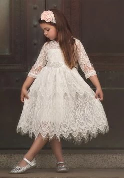BELLA RAFAELA DRESS & BELT SET- ANTIQUE WHITE -Fashion children's clothing store 37