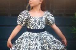 ARIELLE DRESS NAVY DAMASK -Fashion children's clothing store ariellenj2