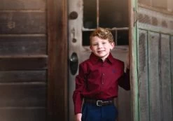 ARCHIE BUTTON DOWN RED & BLACK GINGHAM -Fashion children's clothing store navypantredshirt4